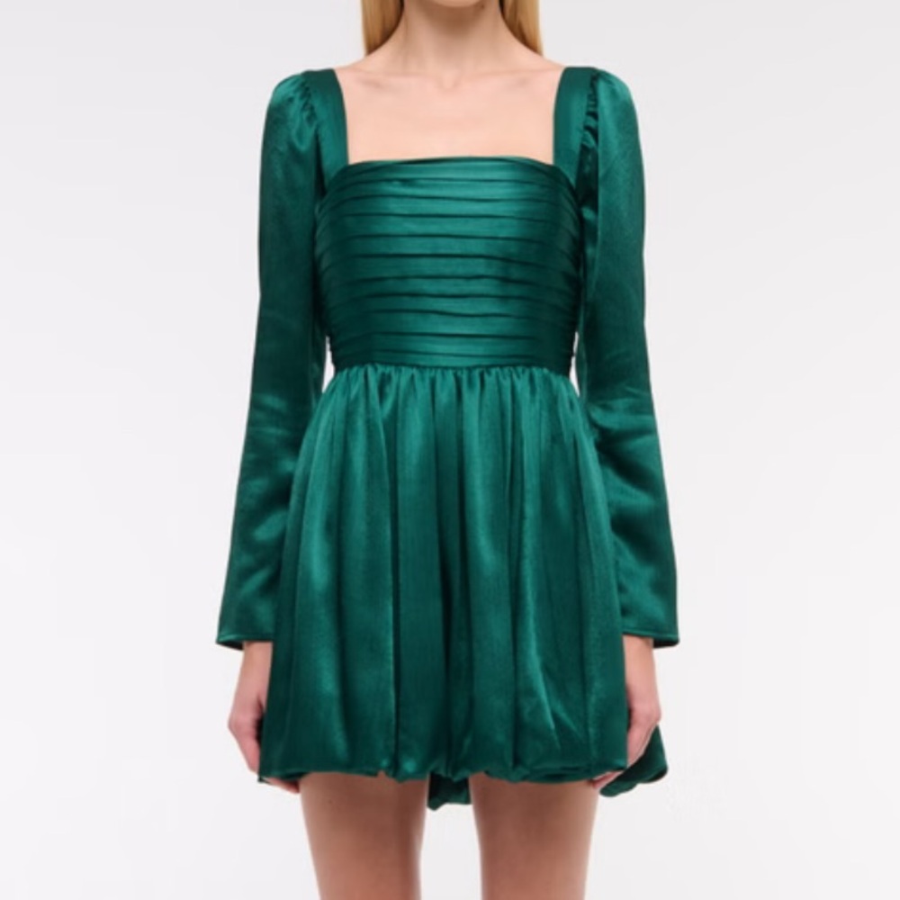 Abercrombie & Fitch Emerald Green Long Sleeve Satin Mini Dress